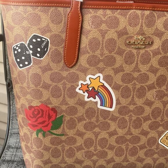 Coach City Tote Bag Purse In Signature Canvas With Sticker Print - Picture 5 of 9